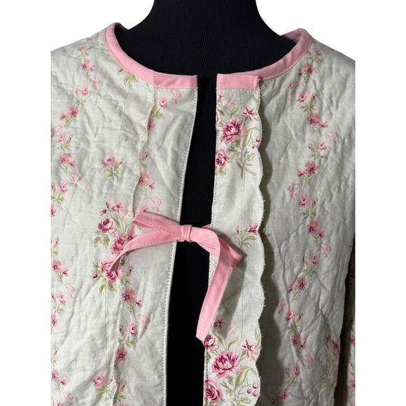 Handmade Quilted Jacket Upcycled Size M/L Repurposed Green Pink Floral Coquette - Picture 4 of 10